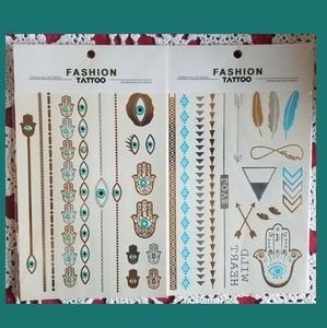  NWT/ 2× Sheets Metallic Flash Tattoo Gold Temporary Tatoos Metal